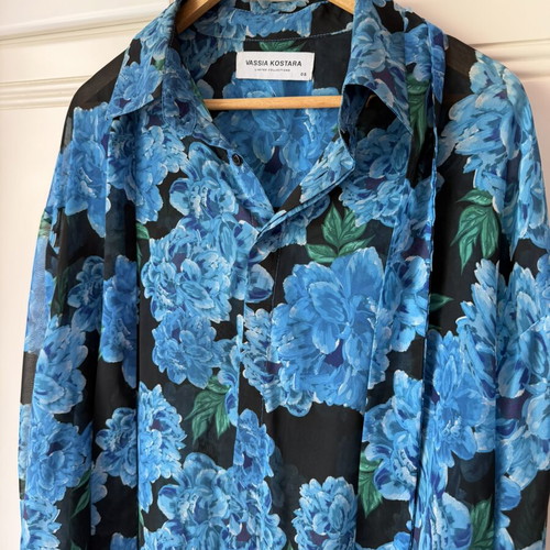 Vassia Kostara one size shirt, black and blue floral