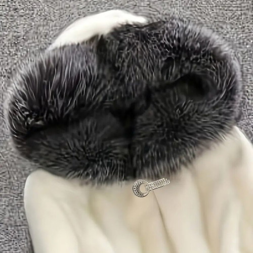Luxury women's winter coat with hood, XL, white with grey fur trim