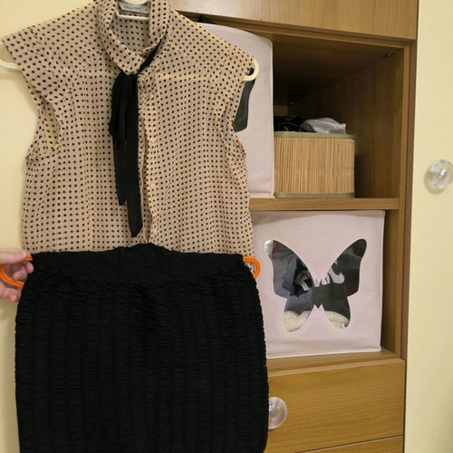 Zara honeycomb skirt medium like new and Calliope sleeveless polka dot shirt small