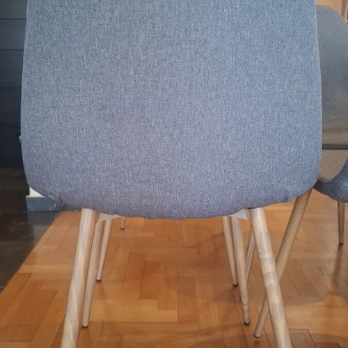 Set of 4 chairs with grey fabric and wooden legs