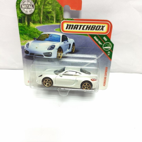Matchbox diecast Porsche Cayman car, white pearl, 1:64 scale, 2018