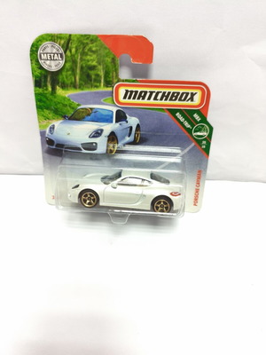 Matchbox diecast Porsche Cayman car, white pearl, 1:64 scale, 2018
