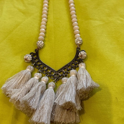 Long necklace used handmade beige with tassels