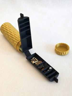 Κυλινδρική Μπιζουτιέρα Ταξιδίου Καινούργια με Βιδωτό Καπάκι Μαύρη και Πολύχρωμη