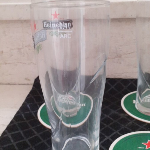 Heineken beer glass set with coasters, new, 6 pieces, 400ml
