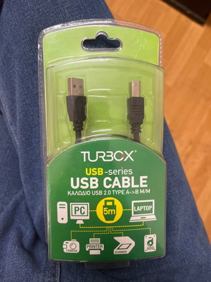 Turbox usb cable καινούργιο, USB 2.0 Type A-B 5m