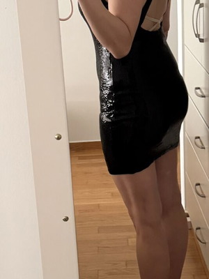 Bershka backless evening dress with sequins used, black, size S