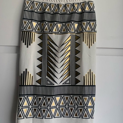 Pencil skirt with Art Deco print, like new, white and gold