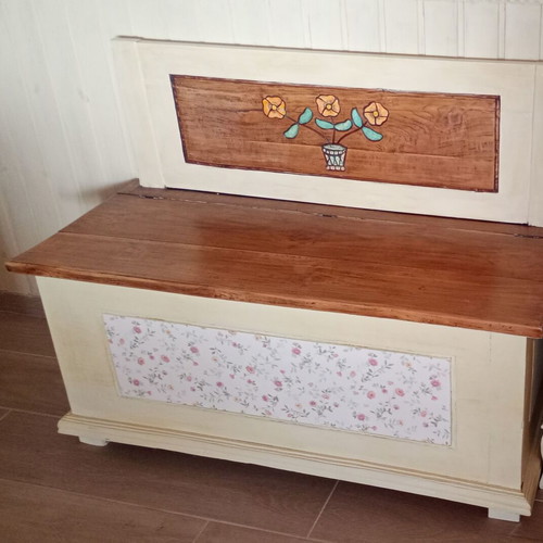 Wooden vintage bench with storage