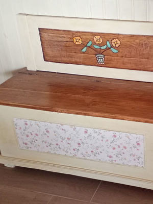 Wooden vintage bench with storage