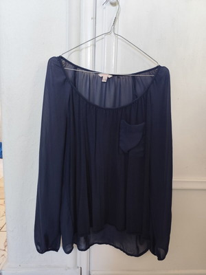 Esprit women's blouse used, blue with transparent back and sleeves