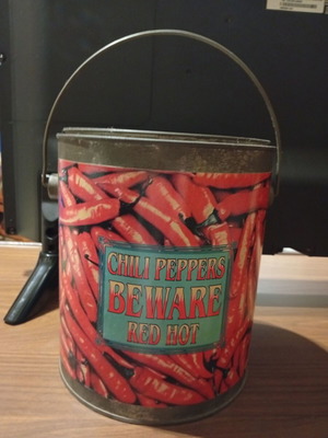 Chili Peppers Beware Red Hot special edition paint can with CD and merchandise