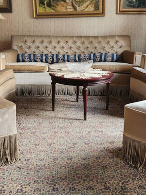 Velvet vintage sofa set used with three-seat couch and 4 armchairs