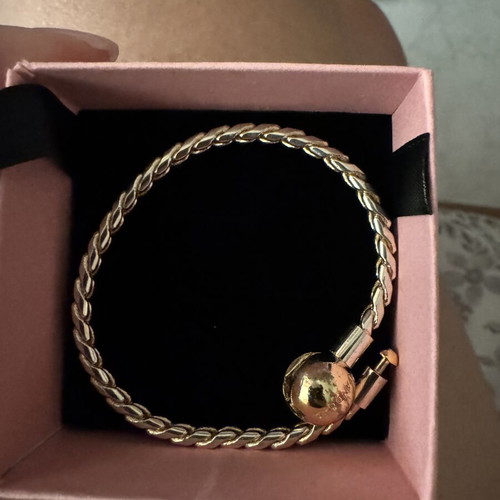 Pandora bracelet with 14K gold plating and round safety clasp like new