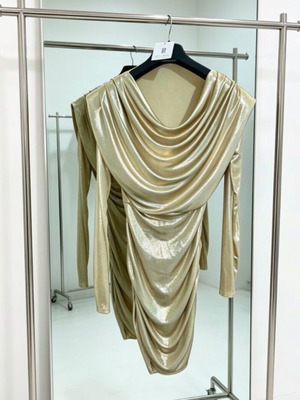 Gold dress with draped neckline, new, one size to large