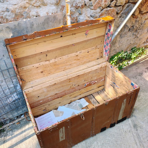 Metal and wood chest used, moderate condition