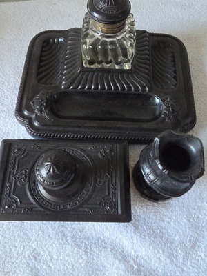 Antique deskset ebonite in beautiful shape