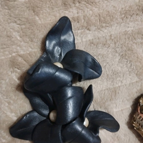 Handmade clay pin gray black with pearls, like new