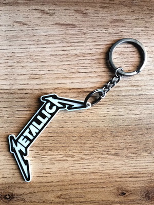Metallica keychain, black and white, heavy metal design