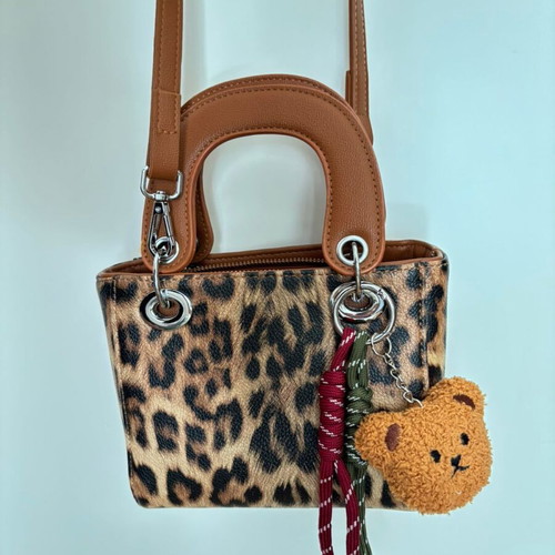 Leopard Print Handbag new with detachable strap and bear charm
