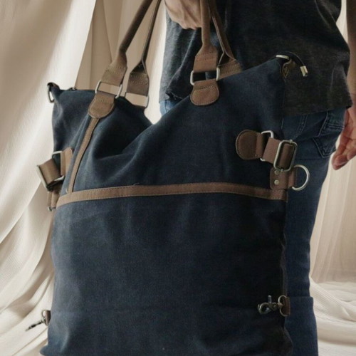 Canvas shoulder bag new, large heavy with zipper, black