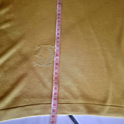 Vintage Cartier blouse used, light mustard with burgundy neck, cotton silk