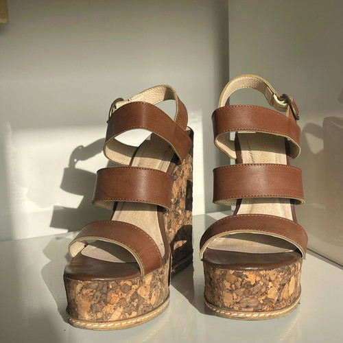 Cork Wedge Platform Sandals like new, tan brown, size 38