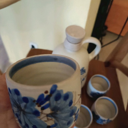 Ceramic jug with cups like new, hand-painted set