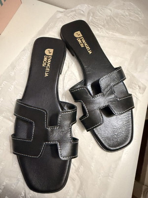 Leather slippers like new, Greek made, size 41, black