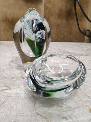 Vintage glass set Jiří Šuhájek used, vase and ashtray