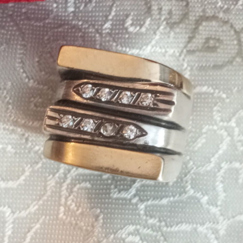 Silver gold ring 950 585 with zircon used, size 54