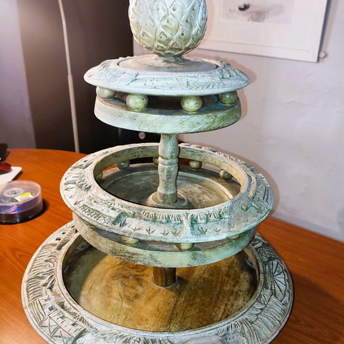Wooden carved 3-tier ordeviera vintage used