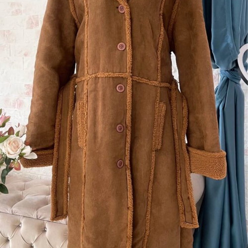 Mouton coat new with fleece fur lining and belt