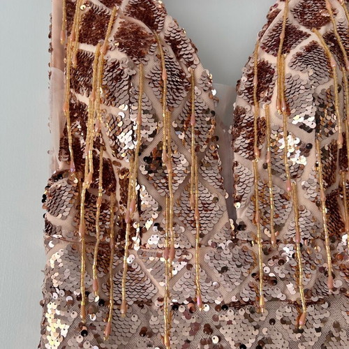 Long dress golden sequins like new, size S