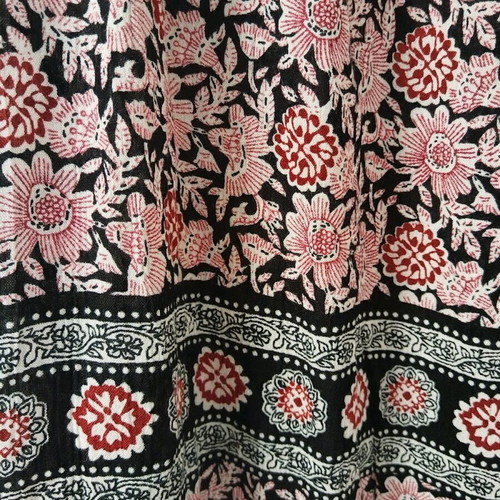 Boho long skirt Peacocks refurbished, white and red, size XL