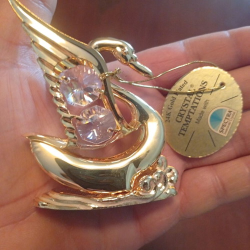 Swan decoration with Swarovski crystals and 24K gold plating