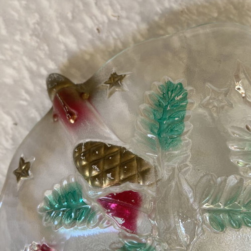 Vintage Christmas Glass Plate used, 1960s Walther