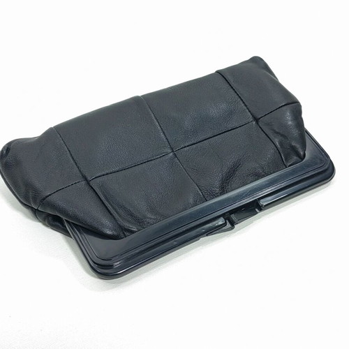 Vintage black leather oversized clutch bag, 31cm