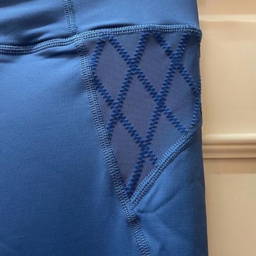 Blue Bloch 3/4 dance leggings used, medium with transparency details