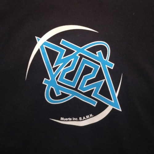 Muerte T Shirt black, like new, blue logo, XXL