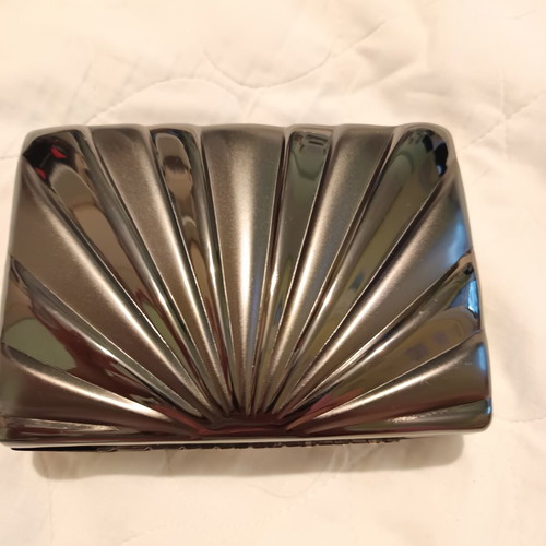 Clutch By EDUU platinum color with strass and chain strap like new