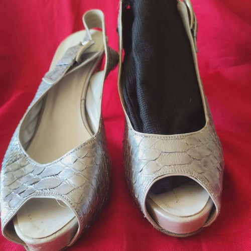 Silver Croco-Style Platform Sandals like new, size 39