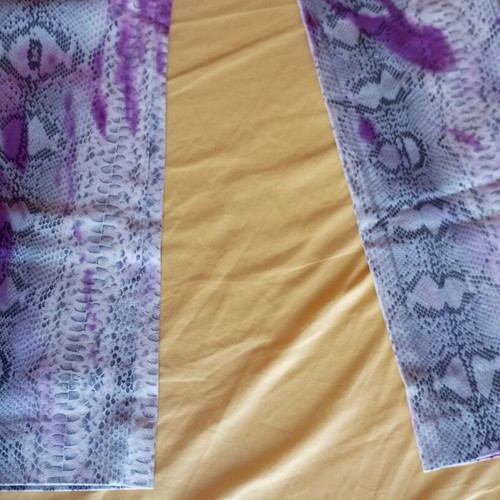 Y2K flare pants with snake print and purple tie dye details like new