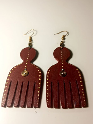 Handmade wooden comb earrings brown new