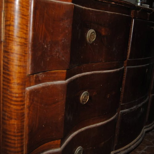 Old buffet with unique design, tiger maple wood
