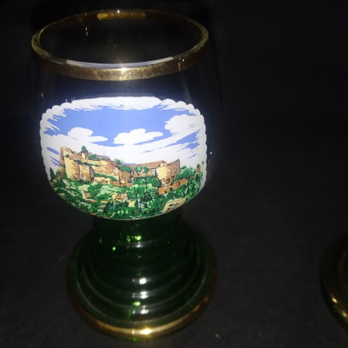 Vintage German Roemer shot glasses with Hohen-Neuffen castle design, set of 2