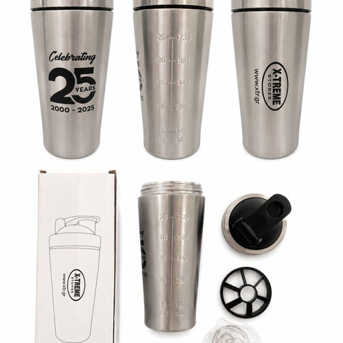 Protein shaker bottle stainless steel 750ml new with scale