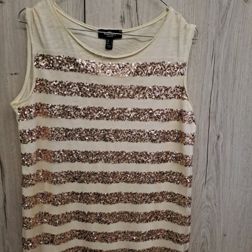 Mango top with sequins like new, size L, beige and gold
