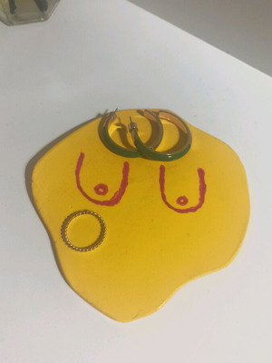 Handmade clay jewelry dish new, painted with acrylics