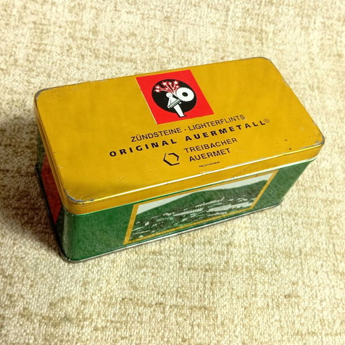 Auermetal litho tin box used lighter flints vintage metal